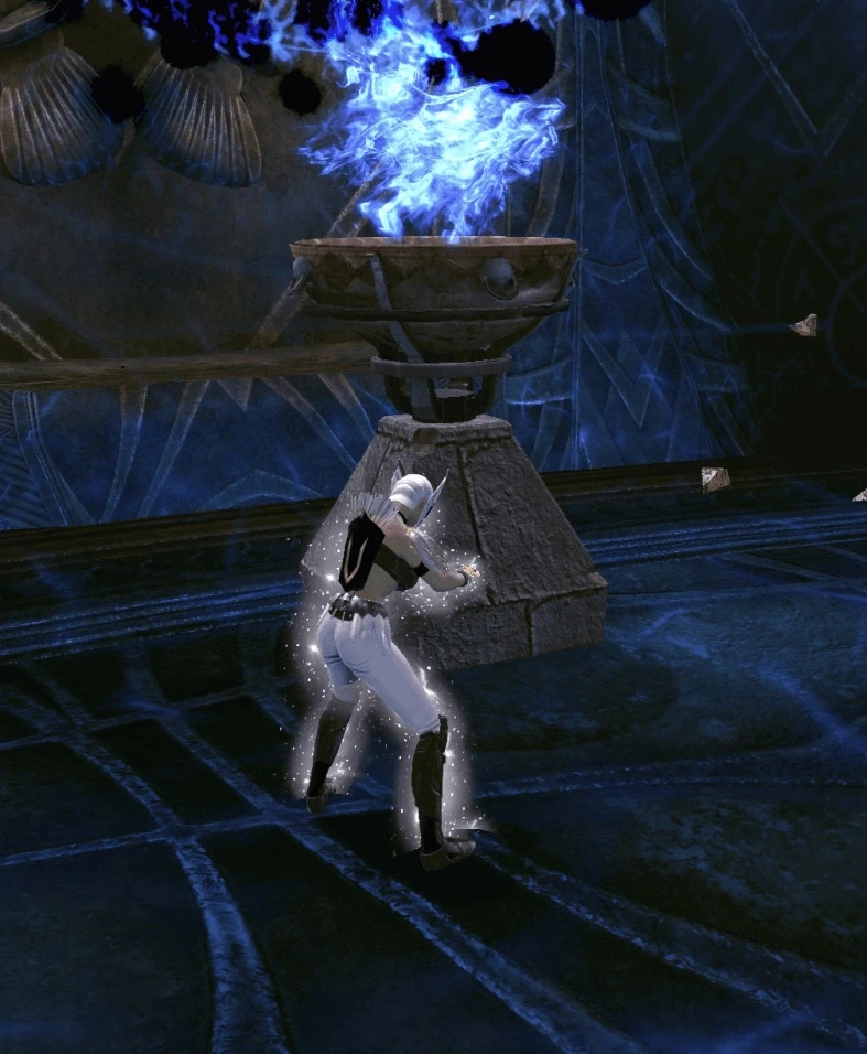 Controller using pedestal with the blue flame. This would fail the feat.