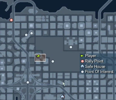 The orange square is the mission area and the player marks the location of .