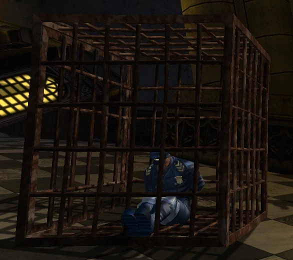 A caged officer.