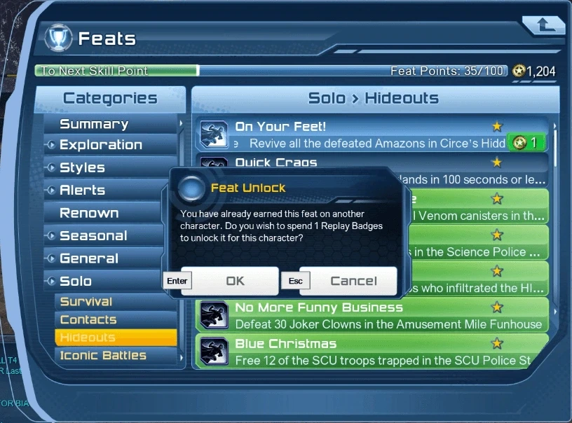 Manual feats unlock