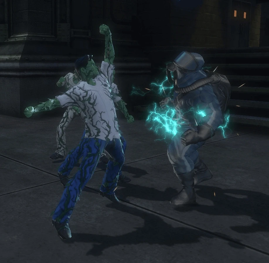 Attacking Mr. Freeze's goons in disguise