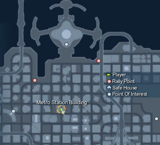 The station, marked as Metro Station Building on the map.