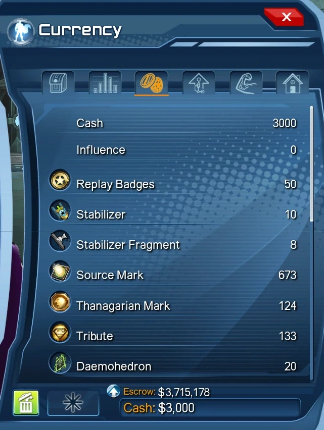 The currency tab.