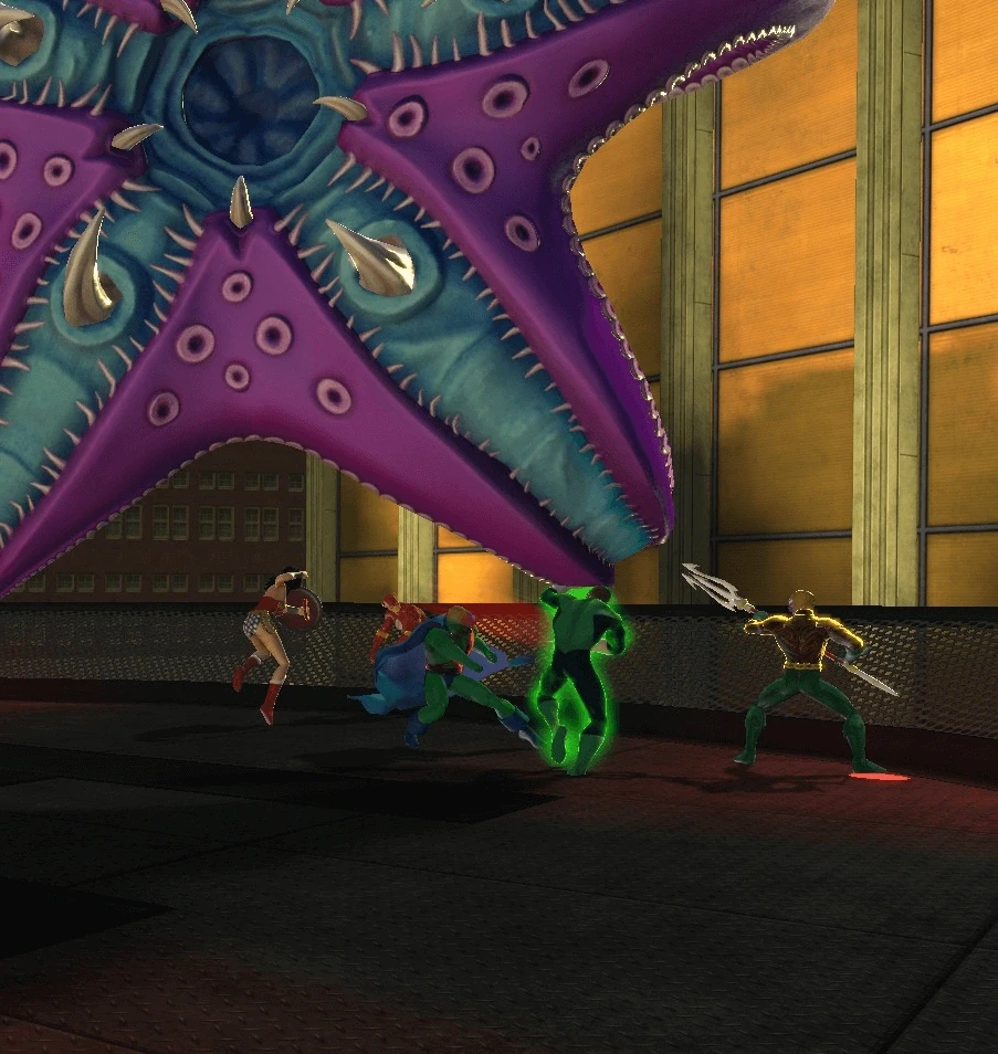 Iconic Heroes taking on Starro Conqueror.png