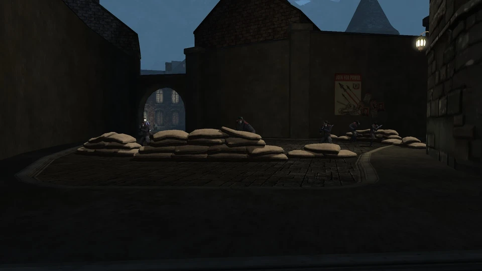 Barricaded entrance of mission area
