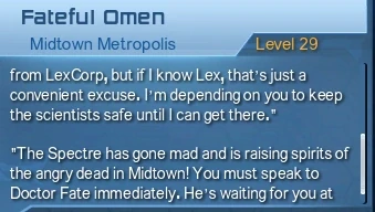A glitch causing the intro message of two missions to display together. The lower message is the correct one for Fateful Omen - the upper one is the message for Exobyte Eclipse.