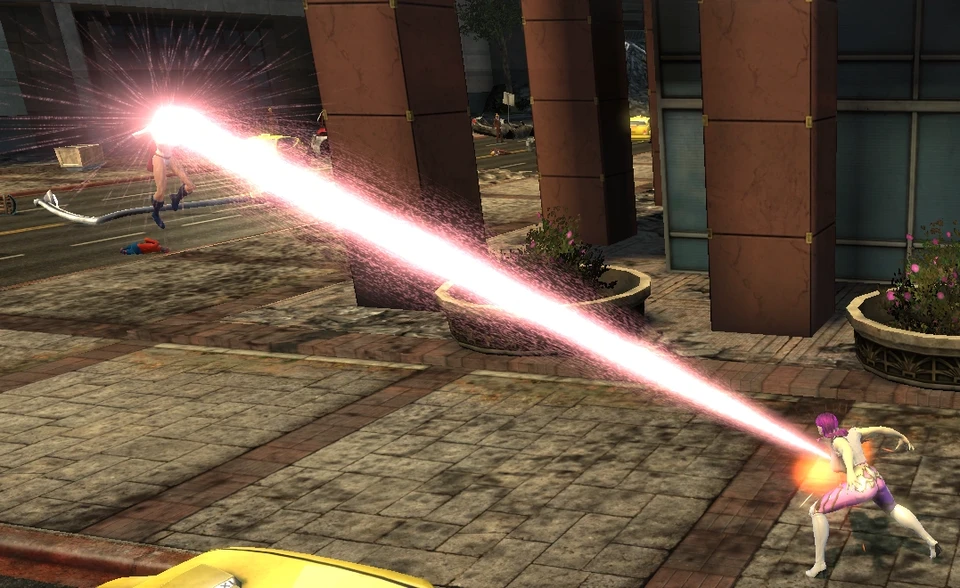 Using Heat Vision, her primary ranged attack.